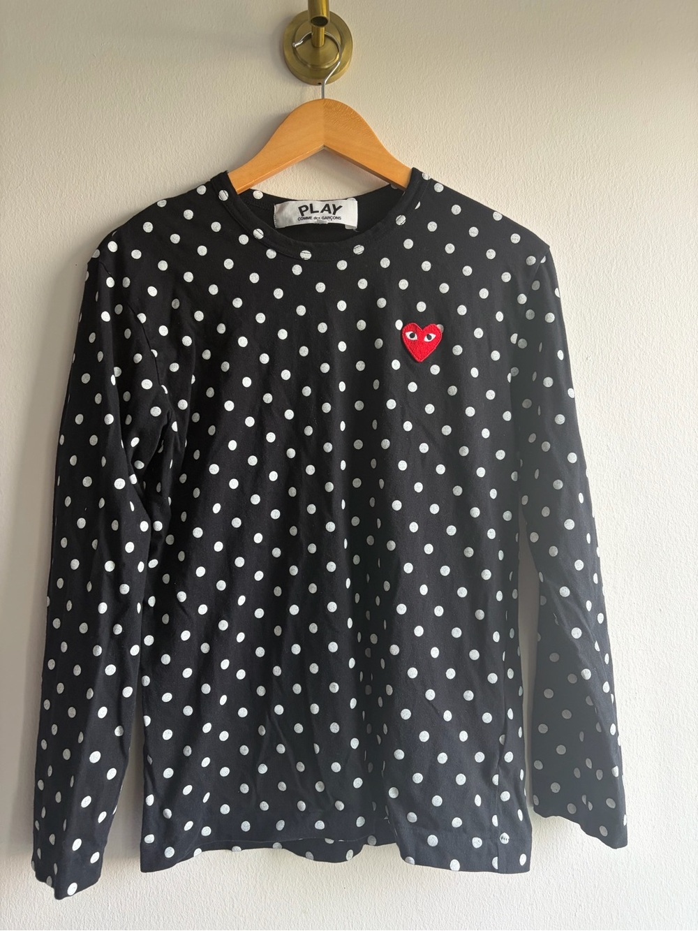 Comme des Garçons PLAY Black Polka Dot Long Sleeve with Red Heart Patch